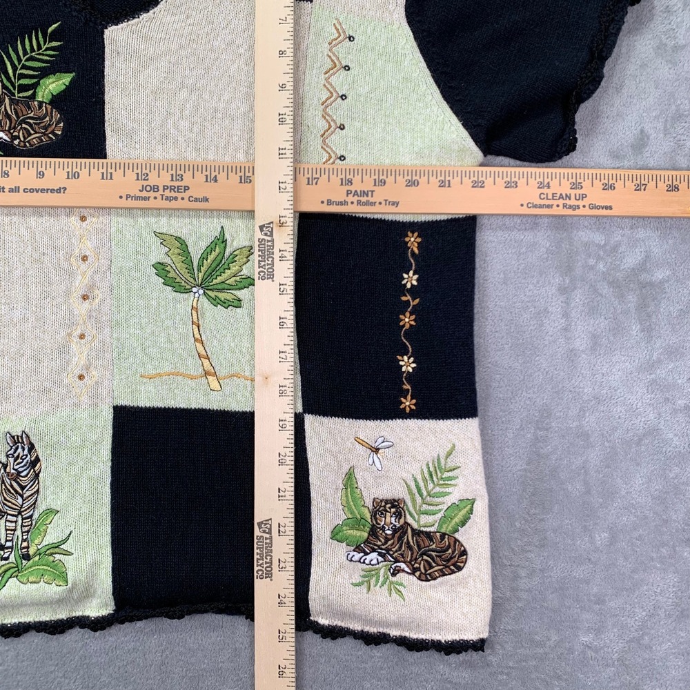 Vintage Jungle Patchwork Embroidered Sweater Tige… - image 3